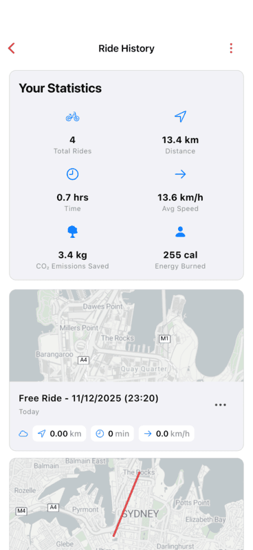 iPhone ride history